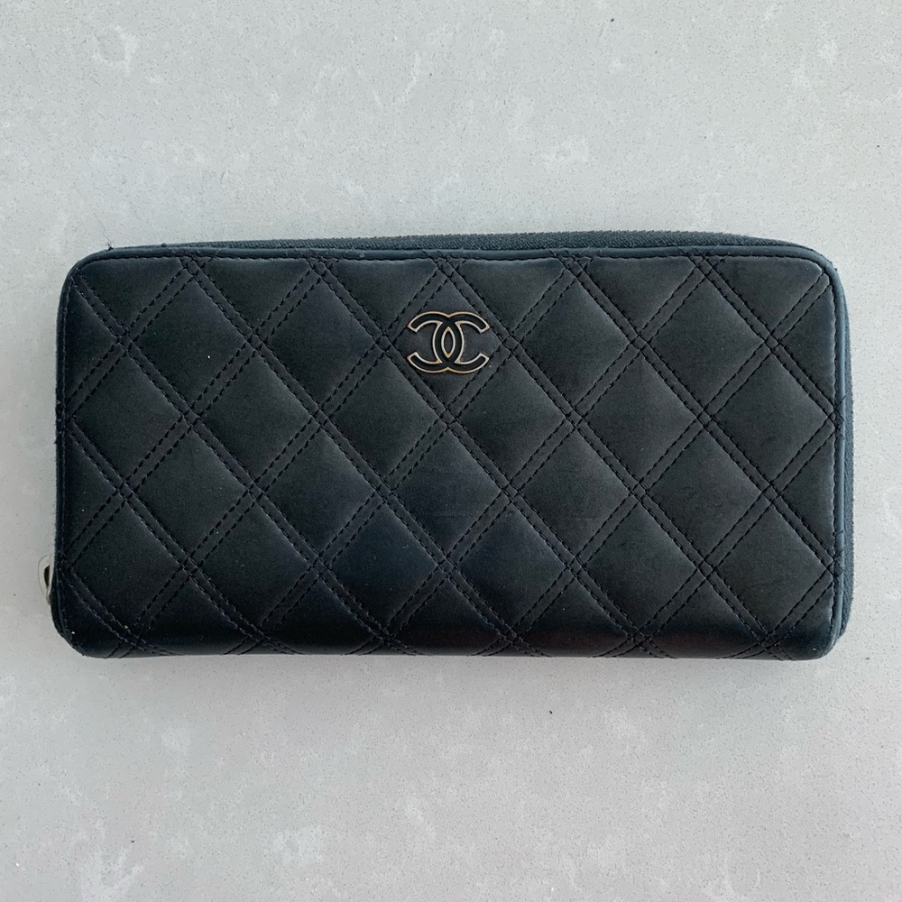 Chanel lambskin zip around wallet